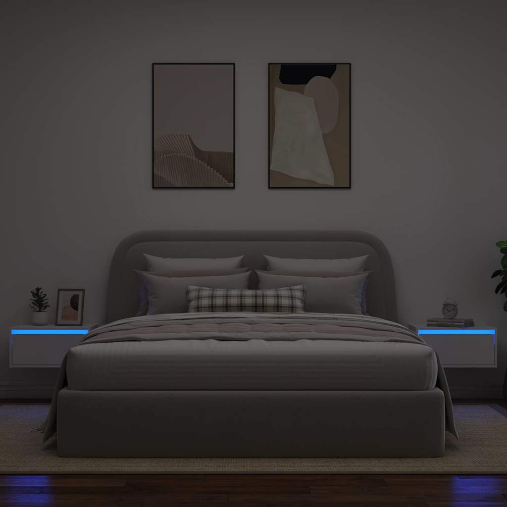 vidaXL Noptiere montate pe perete cu lumini LED, 2 buc., alb vidaXL Noptiere montate pe perete cu lumini LED, 2 buc., alb