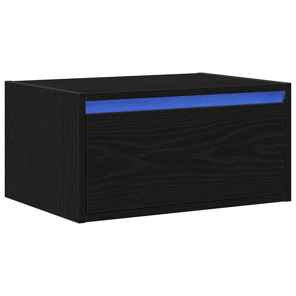 vidaXL Noptiera montata pe perete cu lumini LED Stejar negru