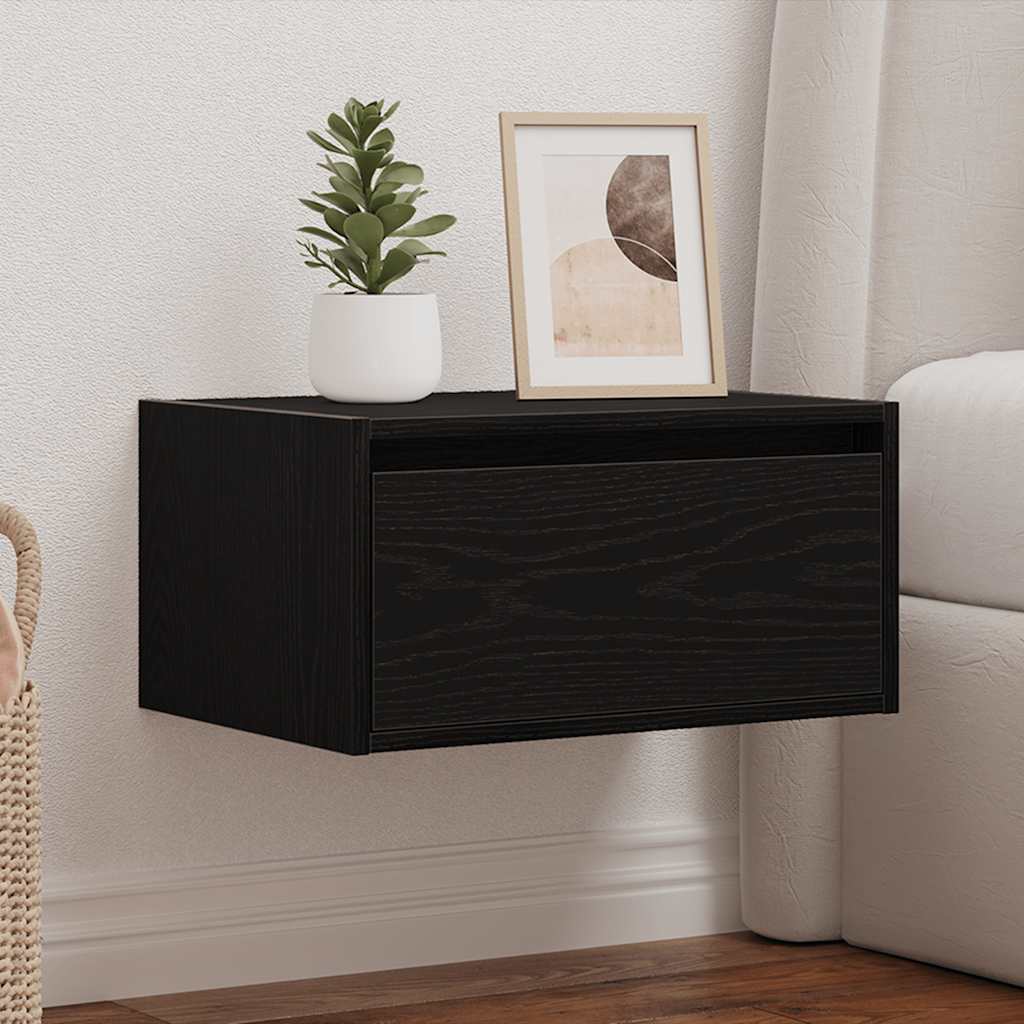vidaXL Noptiera montata pe perete cu lumini LED Stejar negru