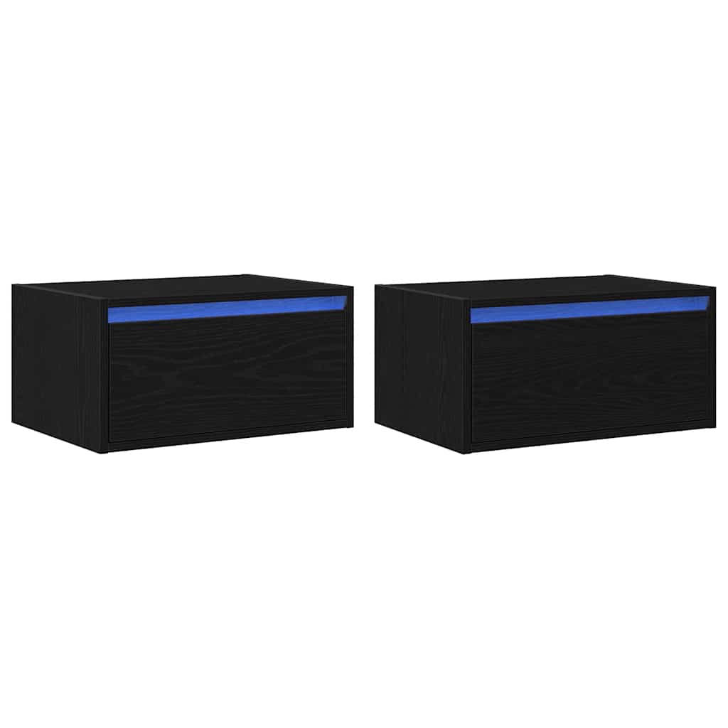 vidaXL Noptiere montate pe perete cu lumini LED 2 buc Stejar negru vidaXL Noptiere montate pe perete cu lumini LED 2 buc Stejar negru