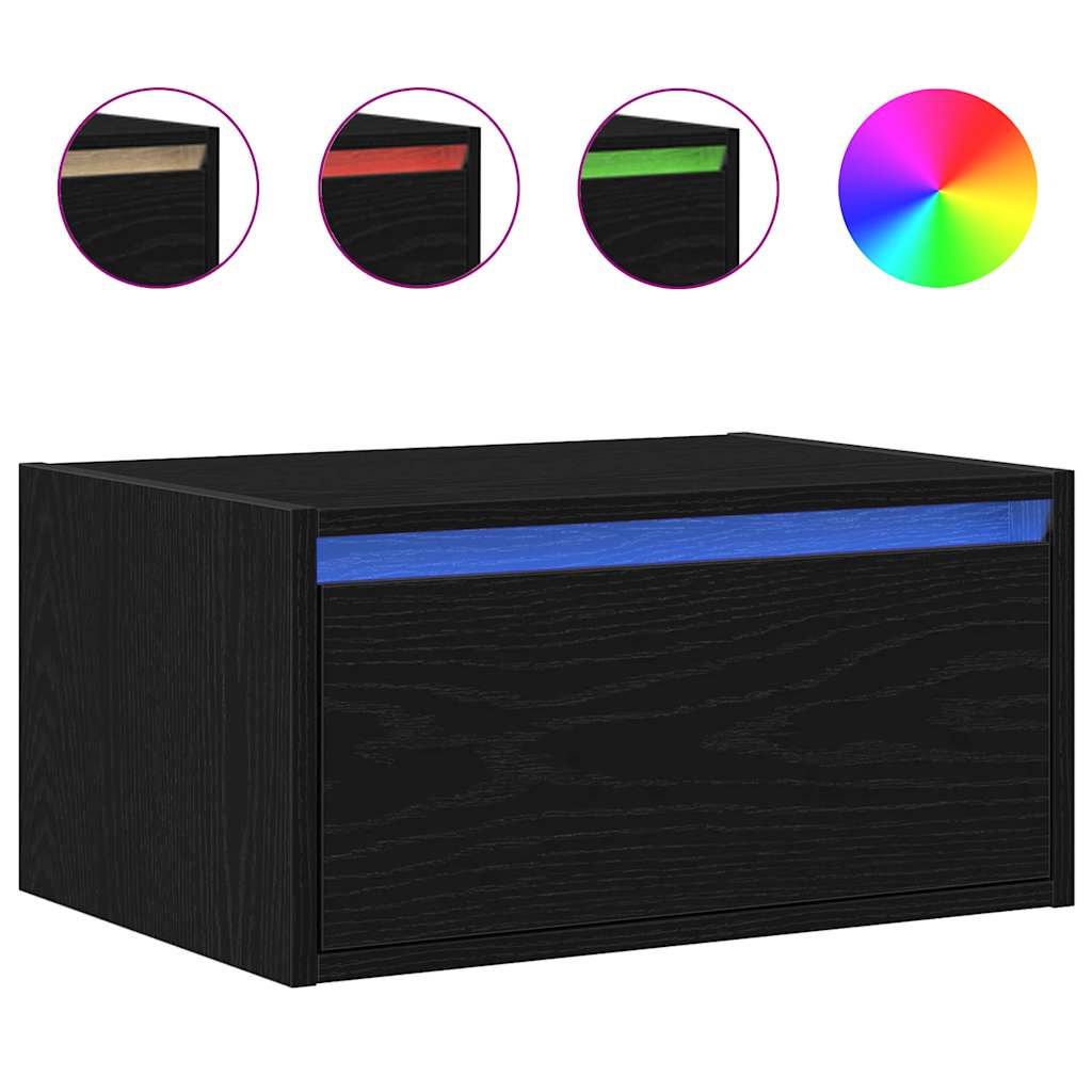 vidaXL Noptiere montate pe perete cu lumini LED 2 buc Stejar negru vidaXL Noptiere montate pe perete cu lumini LED 2 buc Stejar negru