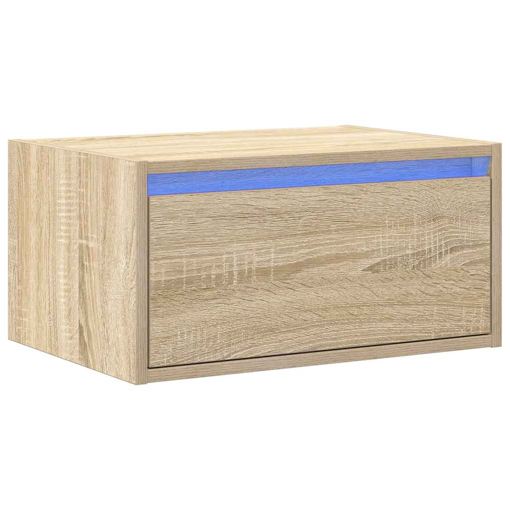 vidaXL Noptieră montată pe perete cu lumini LED, stejar sonoma vidaXL Noptieră montată pe perete cu lumini LED, stejar sonoma