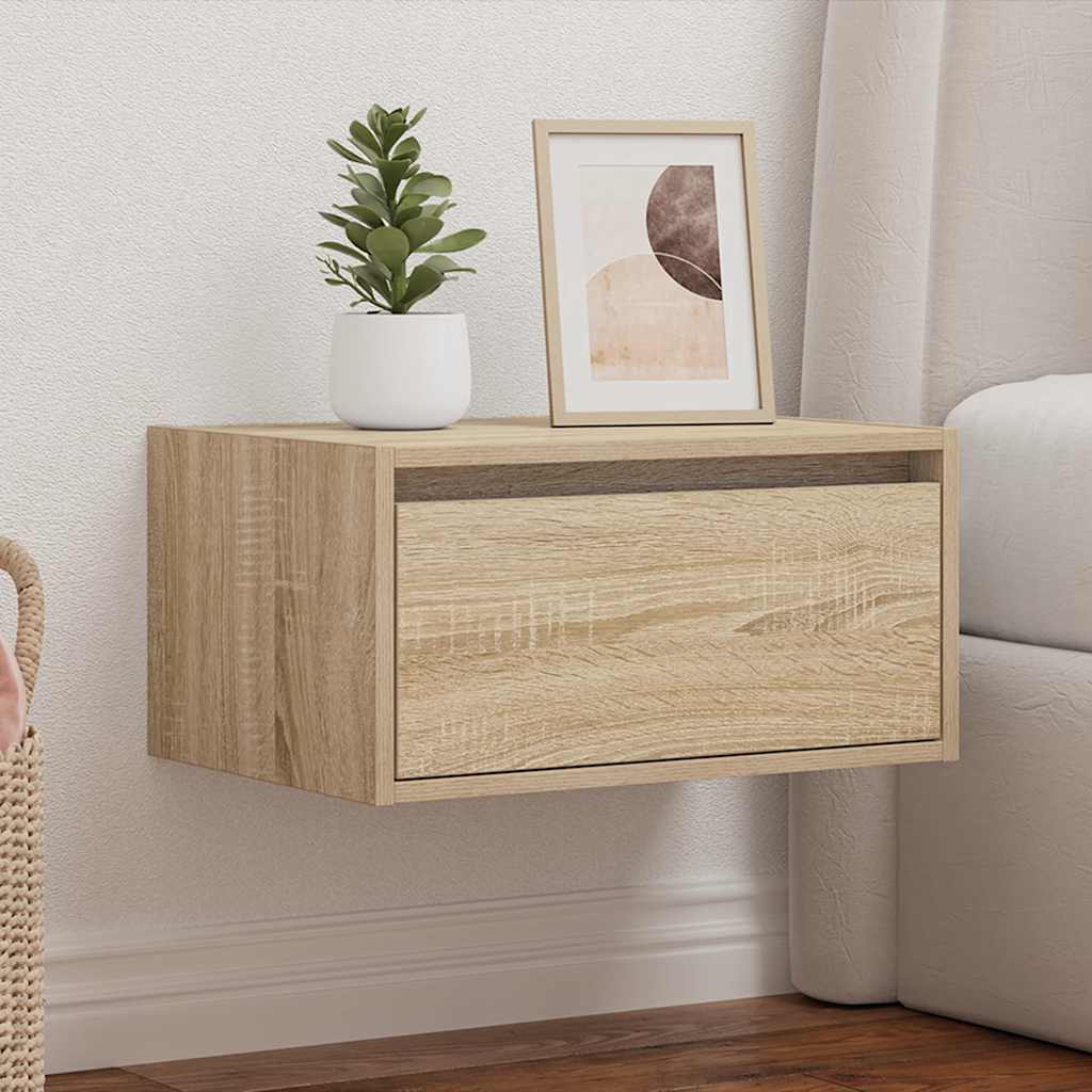 vidaXL Noptieră montată pe perete cu lumini LED, stejar sonoma vidaXL Noptieră montată pe perete cu lumini LED, stejar sonoma