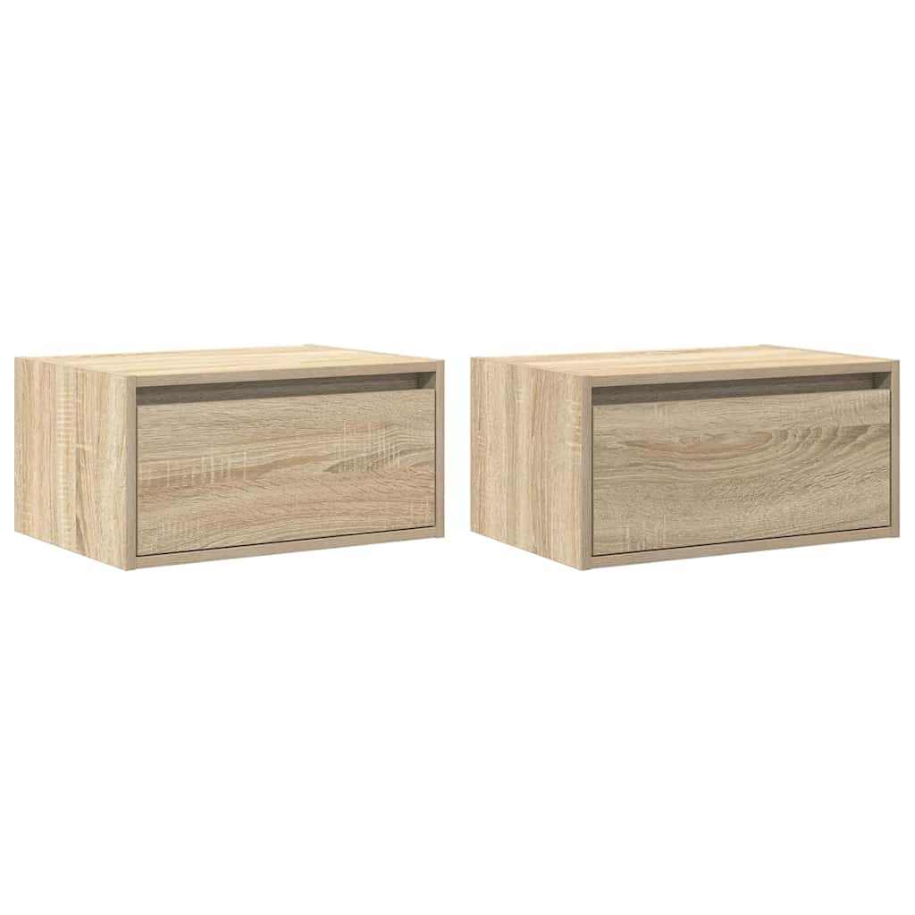 vidaXL Noptiere montate pe perete cu lumini LED, 2 buc., stejar sonoma vidaXL Noptiere montate pe perete cu lumini LED, 2 buc., stejar sonoma