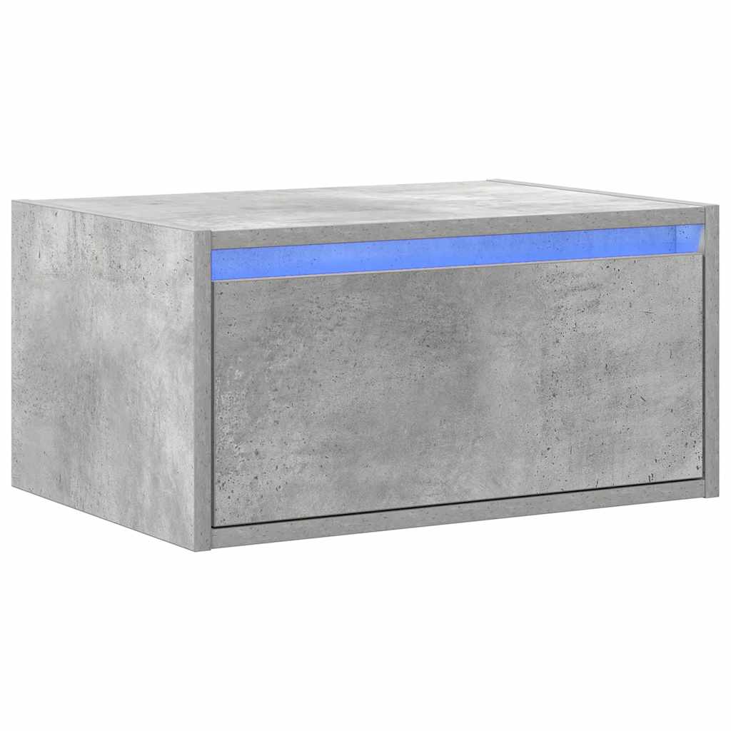 vidaXL Noptieră montată pe perete cu lumini LED, gri beton vidaXL Noptieră montată pe perete cu lumini LED, gri beton
