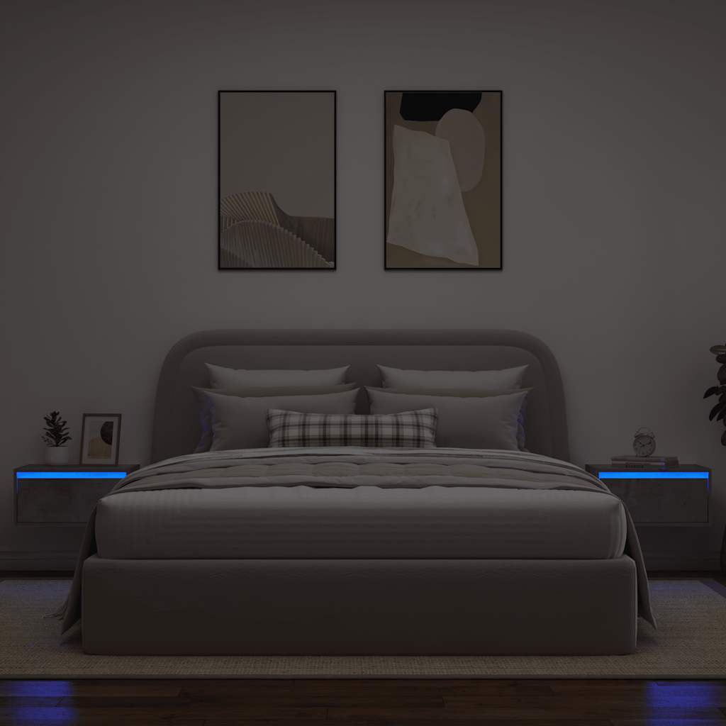 vidaXL Noptiere montate pe perete cu lumini LED, 2 buc., gri beton vidaXL Noptiere montate pe perete cu lumini LED, 2 buc., gri beton
