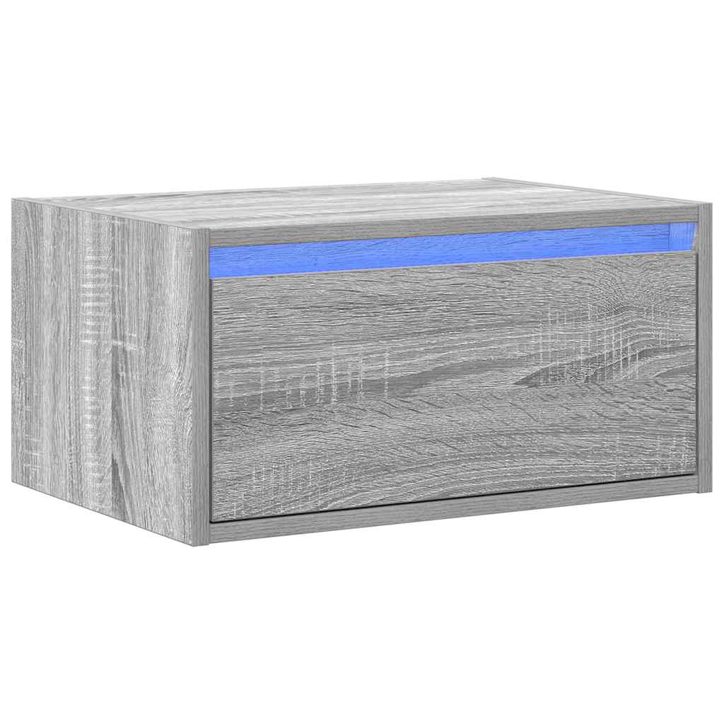vidaXL Noptieră montată pe perete cu lumini LED, sonoma gri vidaXL Noptieră montată pe perete cu lumini LED, sonoma gri
