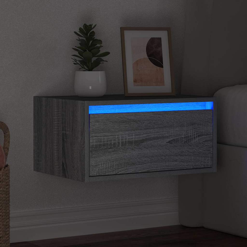 vidaXL Noptieră montată pe perete cu lumini LED, sonoma gri vidaXL Noptieră montată pe perete cu lumini LED, sonoma gri