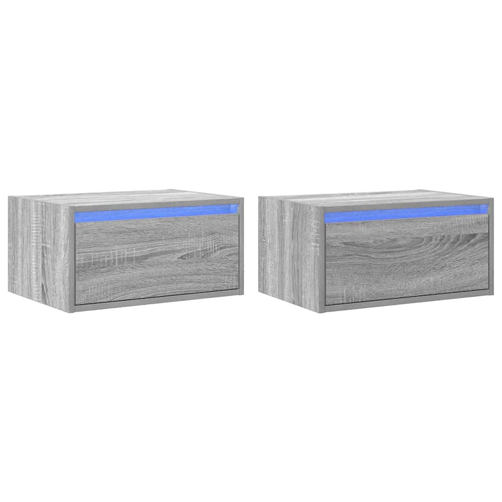 vidaXL Noptiere montate pe perete cu lumini LED, 2 buc., sonoma gri vidaXL Noptiere montate pe perete cu lumini LED, 2 buc., sonoma gri