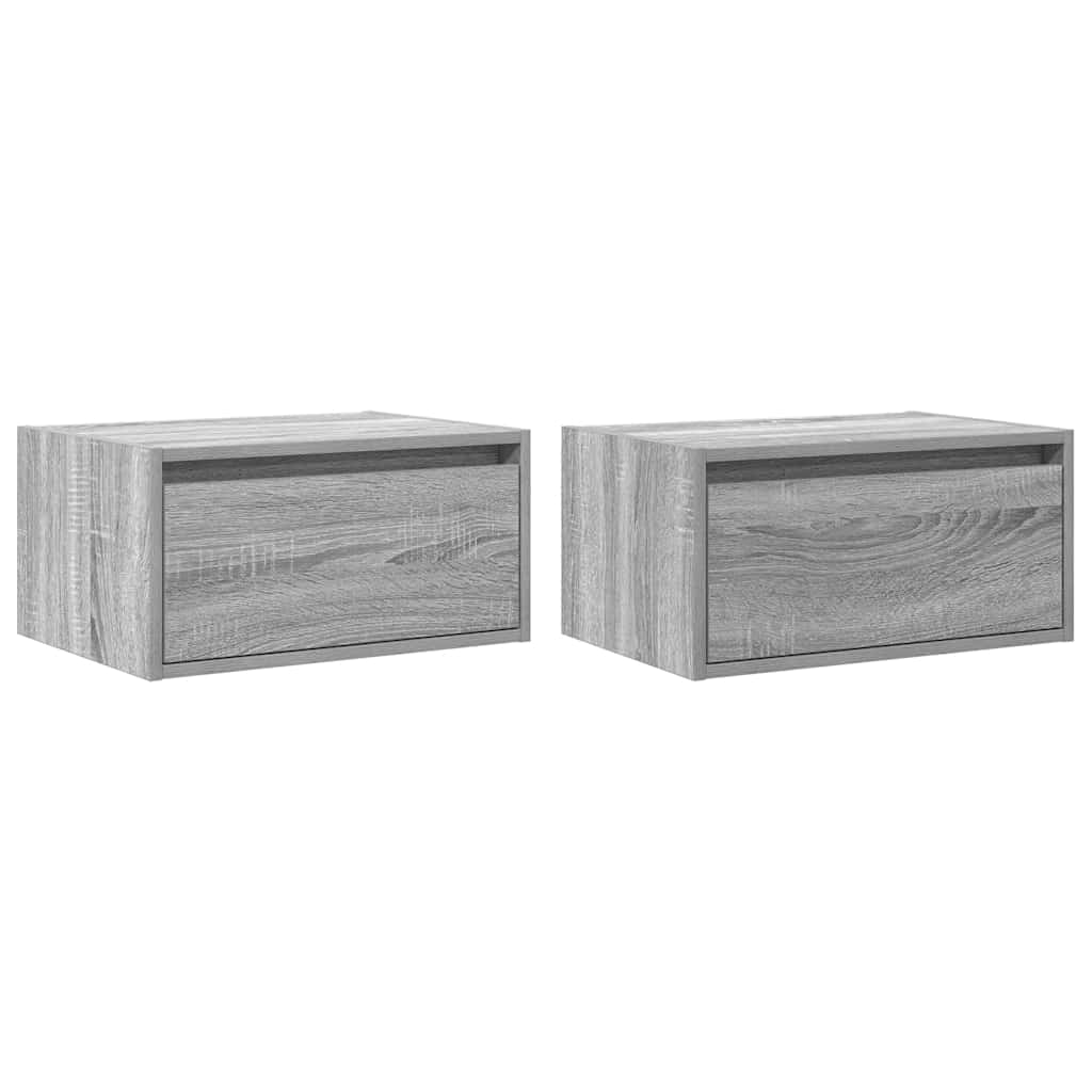 vidaXL Noptiere montate pe perete cu lumini LED, 2 buc., sonoma gri vidaXL Noptiere montate pe perete cu lumini LED, 2 buc., sonoma gri