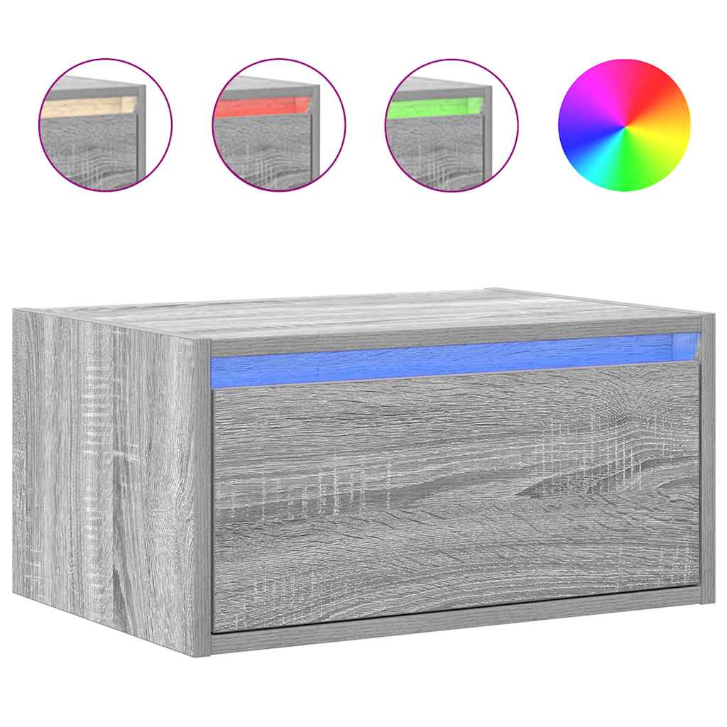 vidaXL Noptiere montate pe perete cu lumini LED, 2 buc., sonoma gri vidaXL Noptiere montate pe perete cu lumini LED, 2 buc., sonoma gri