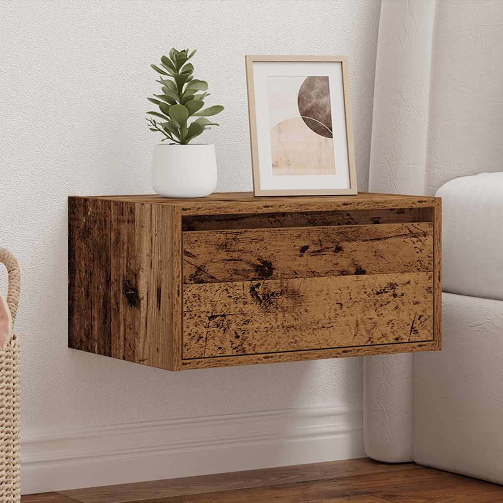 vidaXL Noptiera montata pe perete cu lumini LED Lemn vechi