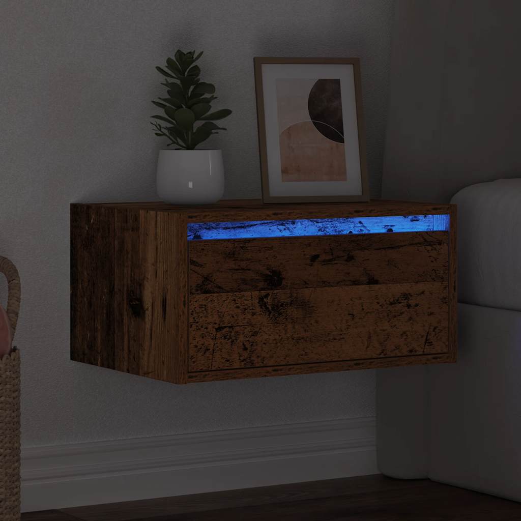 vidaXL Noptiera montata pe perete cu lumini LED Lemn vechi