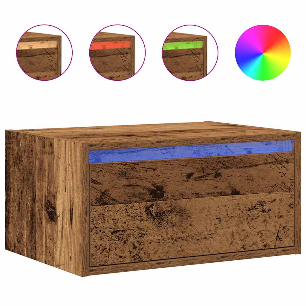 vidaXL Noptiere montate pe perete cu lumini LED 2 buc Lemn vechi vidaXL Noptiere montate pe perete cu lumini LED 2 buc Lemn vechi