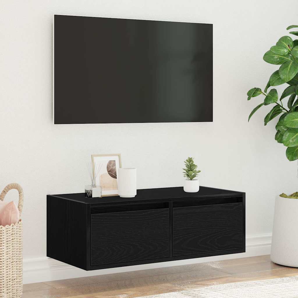 vidaXL Dulap TV cu lumini LED Stejar negru 75x35,5x25 cm vidaXL Dulap TV cu lumini LED Stejar negru 75x35,5x25 cm