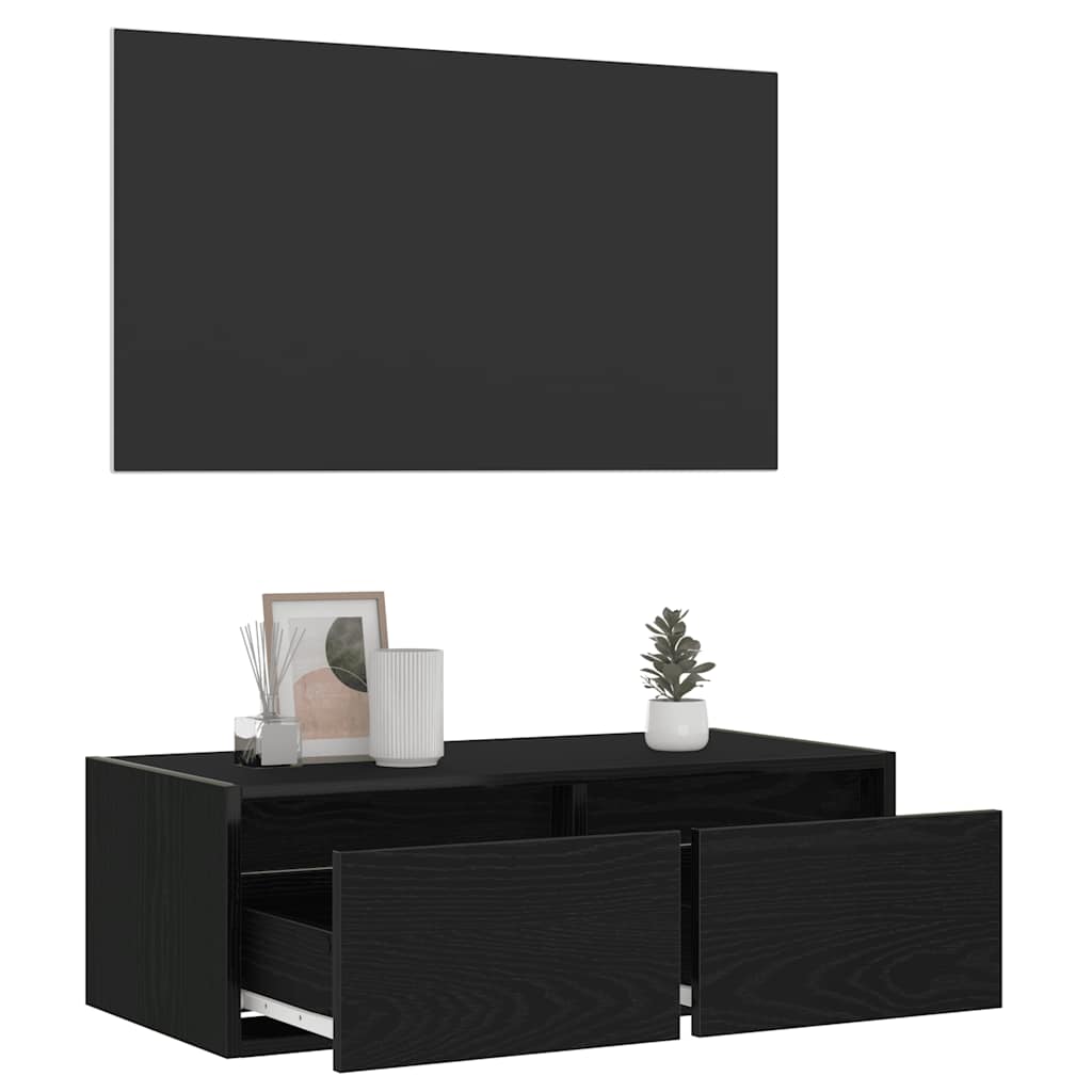 vidaXL Dulap TV cu lumini LED Stejar negru 75x35,5x25 cm vidaXL Dulap TV cu lumini LED Stejar negru 75x35,5x25 cm