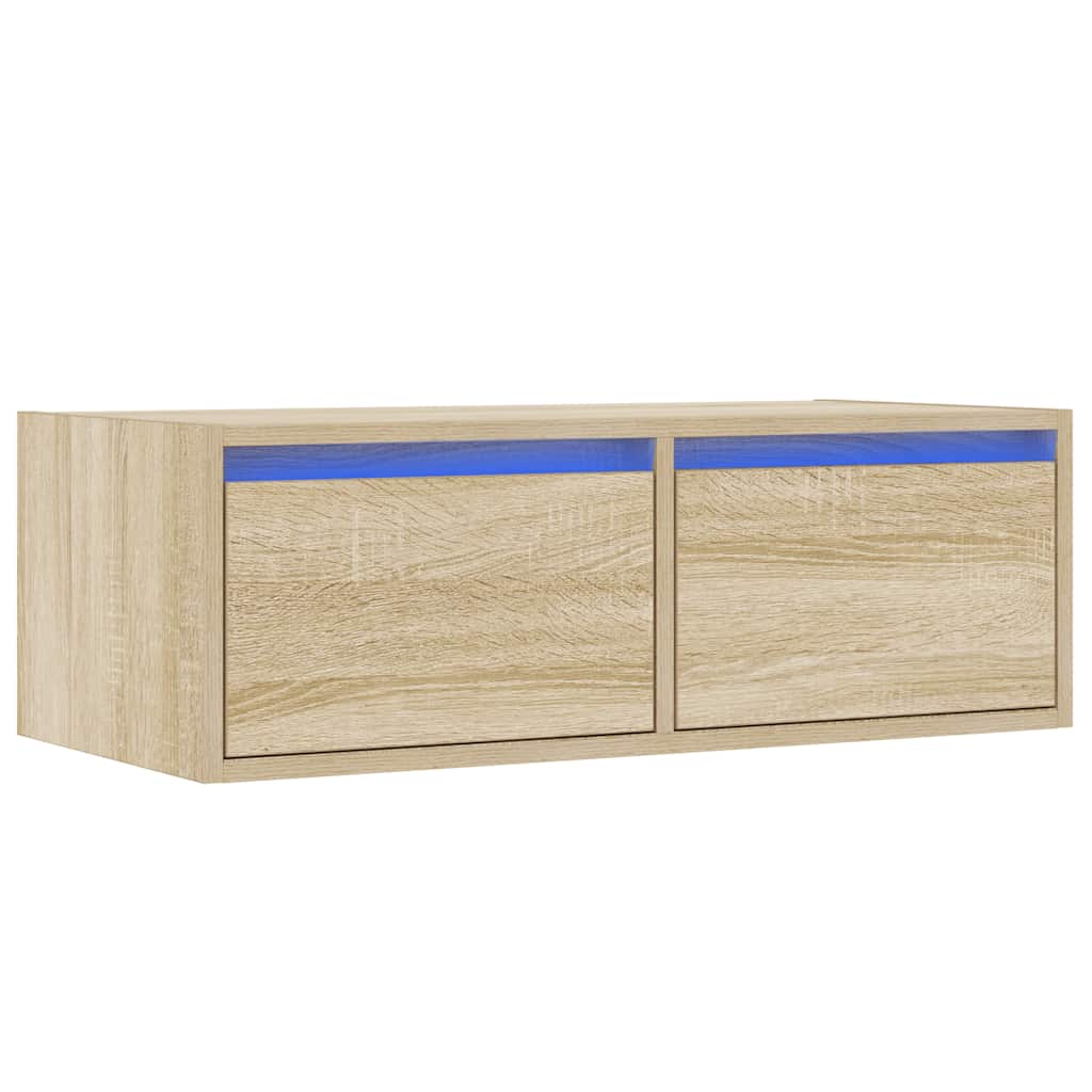 vidaXL Comodă TV cu lumini LED, stejar sonoma, 75x35,5x25 cm