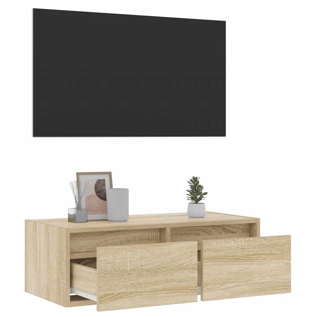 vidaXL Comodă TV cu lumini LED, stejar sonoma, 75x35,5x25 cm