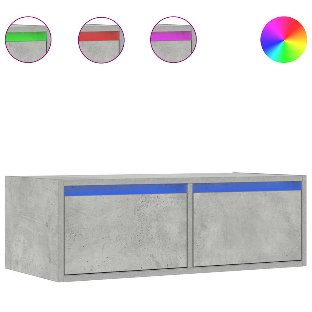 vidaXL Comodă TV cu lumini LED, gri beton, 75x35,5x25 cm vidaXL Comodă TV cu lumini LED, gri beton, 75x35,5x25 cm