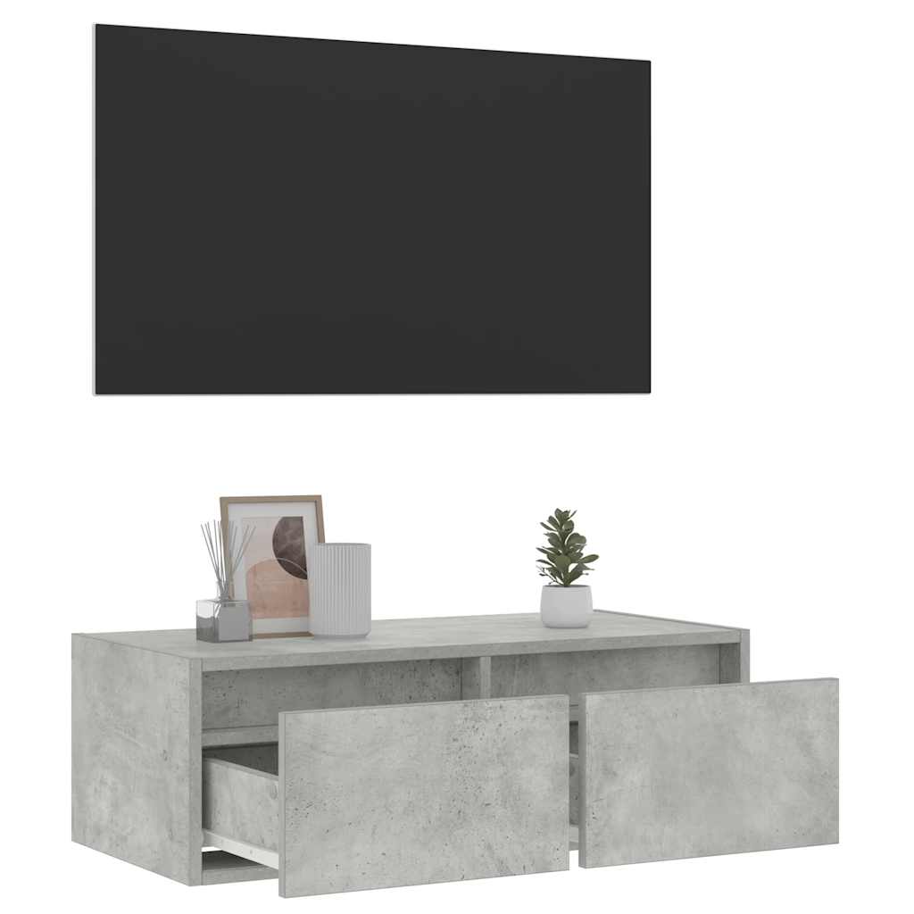 vidaXL Comodă TV cu lumini LED, gri beton, 75x35,5x25 cm vidaXL Comodă TV cu lumini LED, gri beton, 75x35,5x25 cm