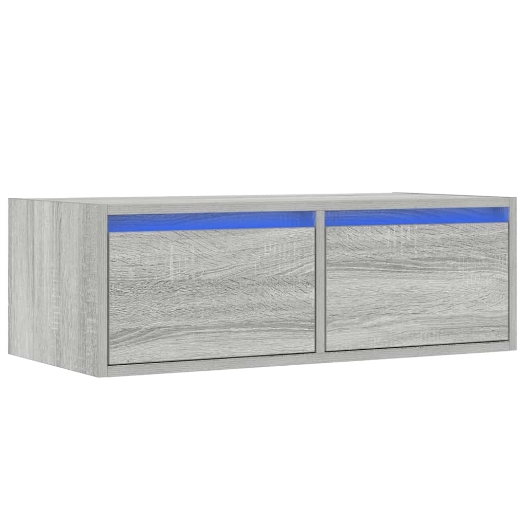 vidaXL Comodă TV cu lumini LED, gri sonoma, 75x35,5x25 cm