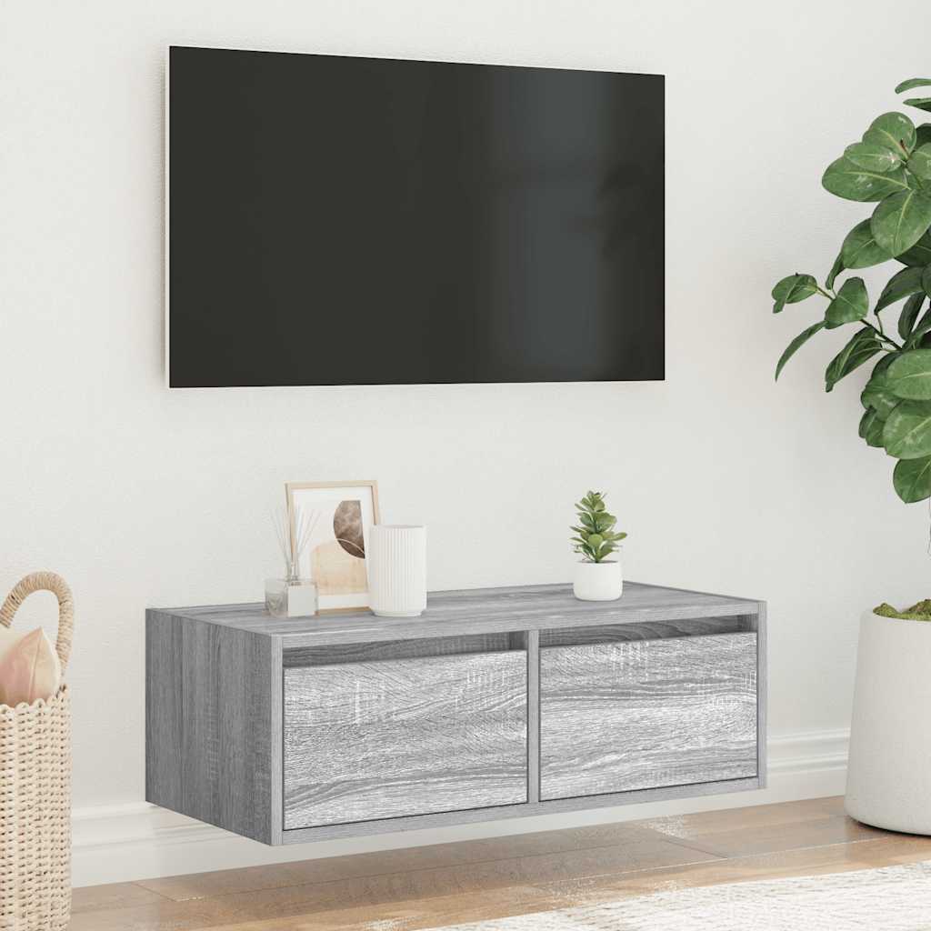 vidaXL Comodă TV cu lumini LED, gri sonoma, 75x35,5x25 cm