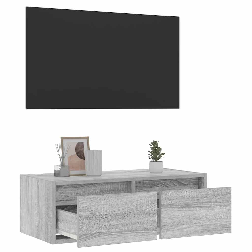 vidaXL Comodă TV cu lumini LED, gri sonoma, 75x35,5x25 cm