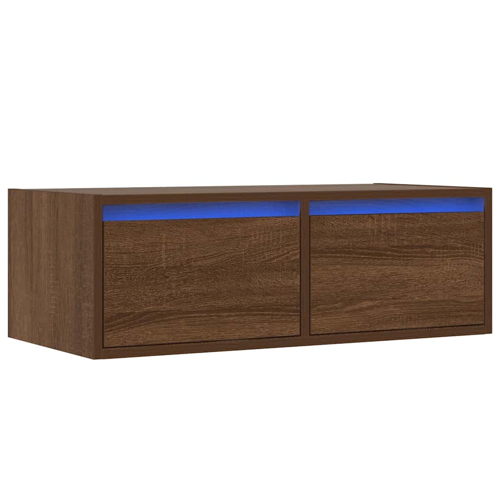 vidaXL Comodă TV cu lumini LED, stejar maro, 75x35,5x25 cm vidaXL Comodă TV cu lumini LED, stejar maro, 75x35,5x25 cm