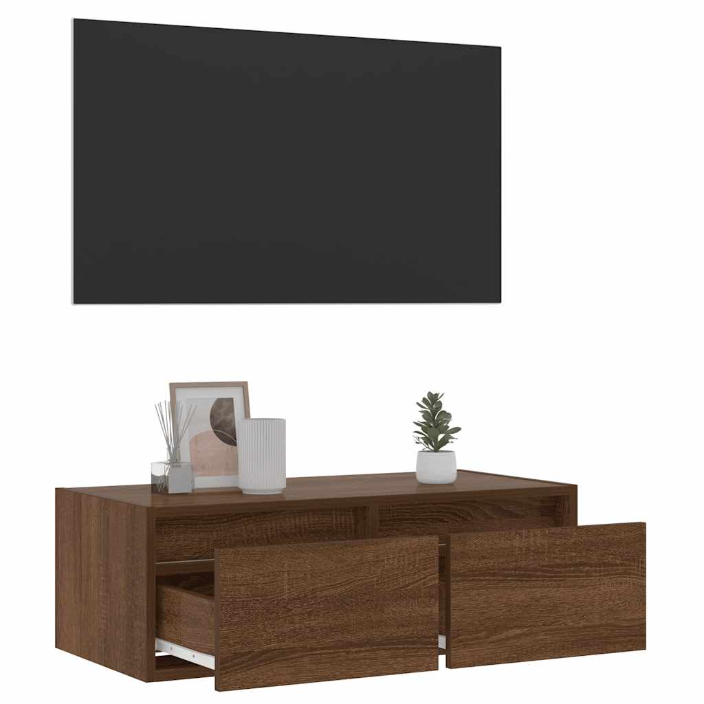 vidaXL Comodă TV cu lumini LED, stejar maro, 75x35,5x25 cm vidaXL Comodă TV cu lumini LED, stejar maro, 75x35,5x25 cm
