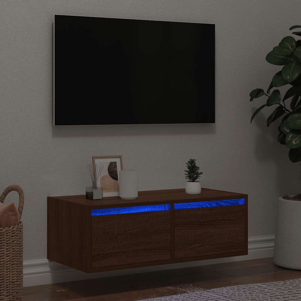 vidaXL Comodă TV cu lumini LED, stejar maro, 75x35,5x25 cm vidaXL Comodă TV cu lumini LED, stejar maro, 75x35,5x25 cm