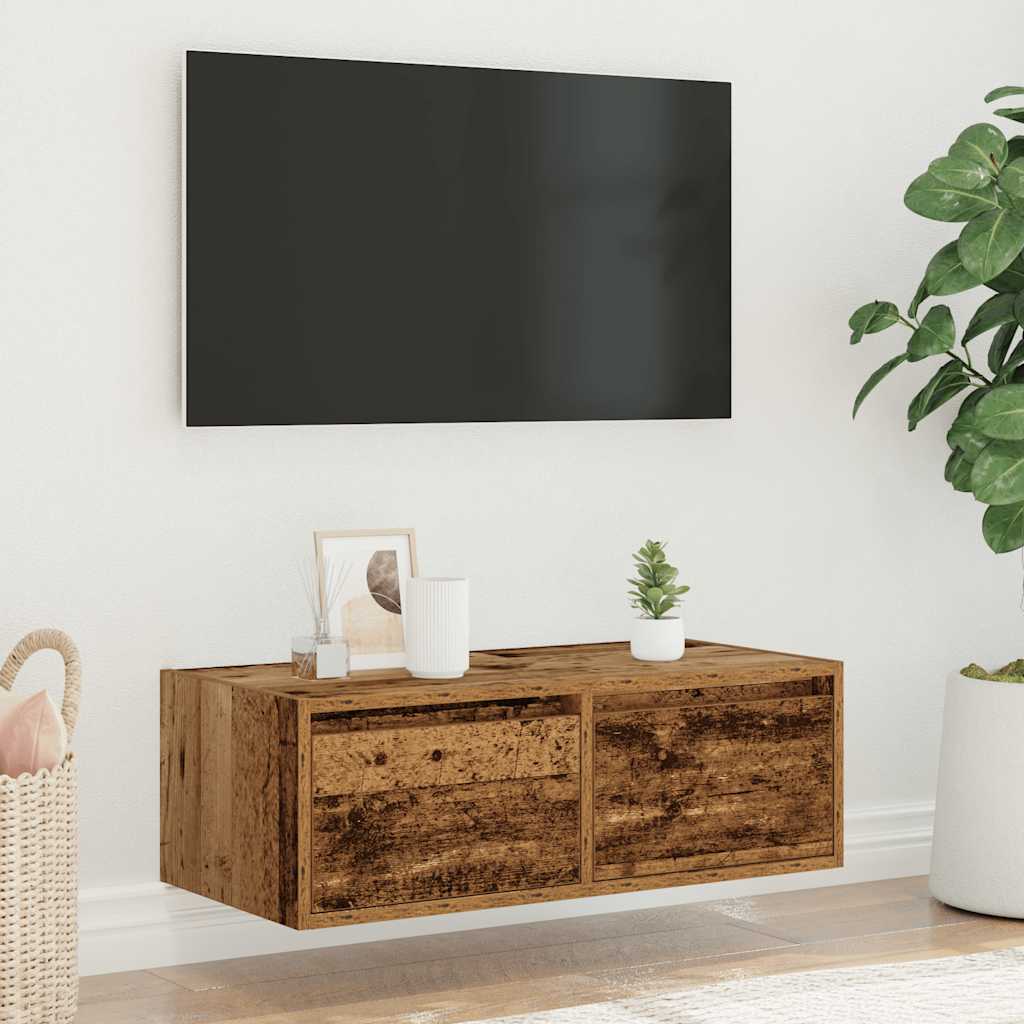 vidaXL Comodă TV cu lumini LED, lemn vechi, 75x35,5x25 cm vidaXL Comodă TV cu lumini LED, lemn vechi, 75x35,5x25 cm
