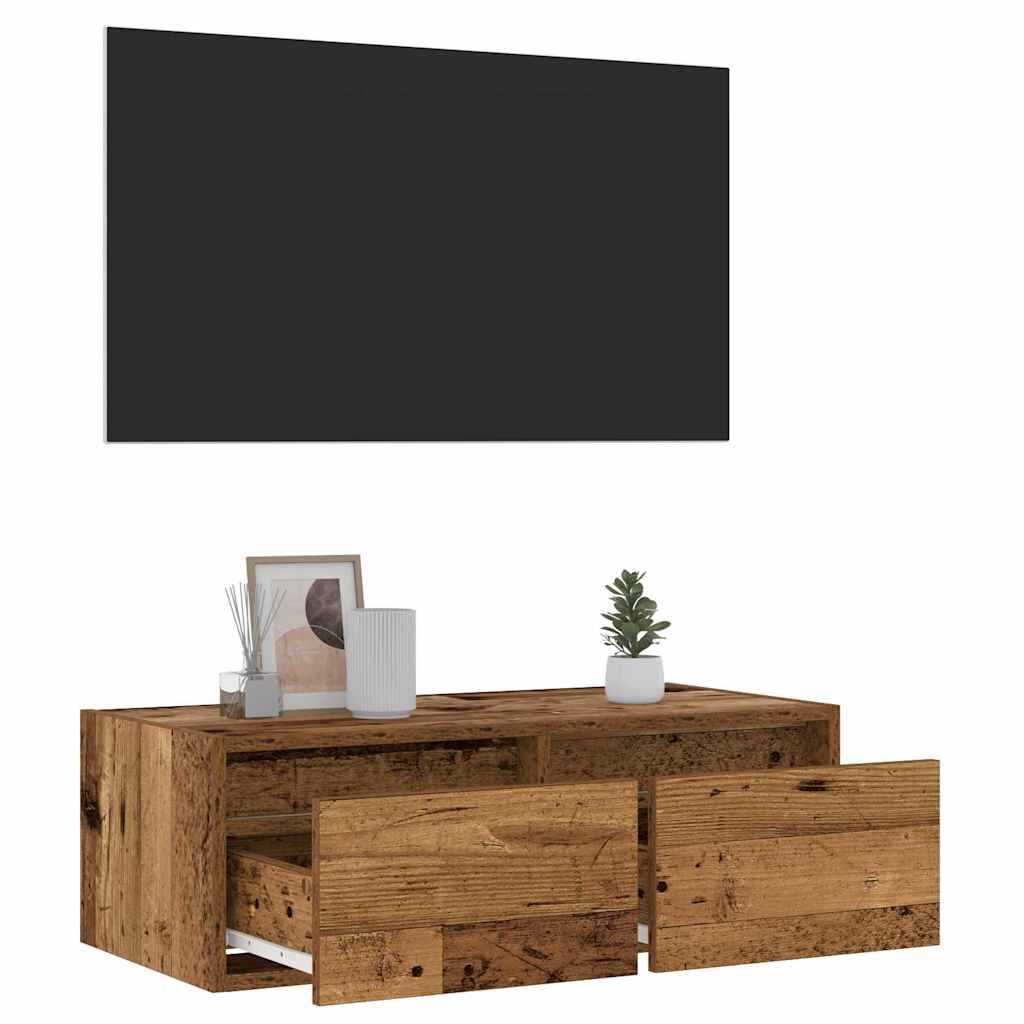 vidaXL Comodă TV cu lumini LED, lemn vechi, 75x35,5x25 cm vidaXL Comodă TV cu lumini LED, lemn vechi, 75x35,5x25 cm