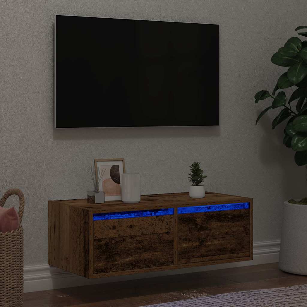vidaXL Comodă TV cu lumini LED, lemn vechi, 75x35,5x25 cm vidaXL Comodă TV cu lumini LED, lemn vechi, 75x35,5x25 cm