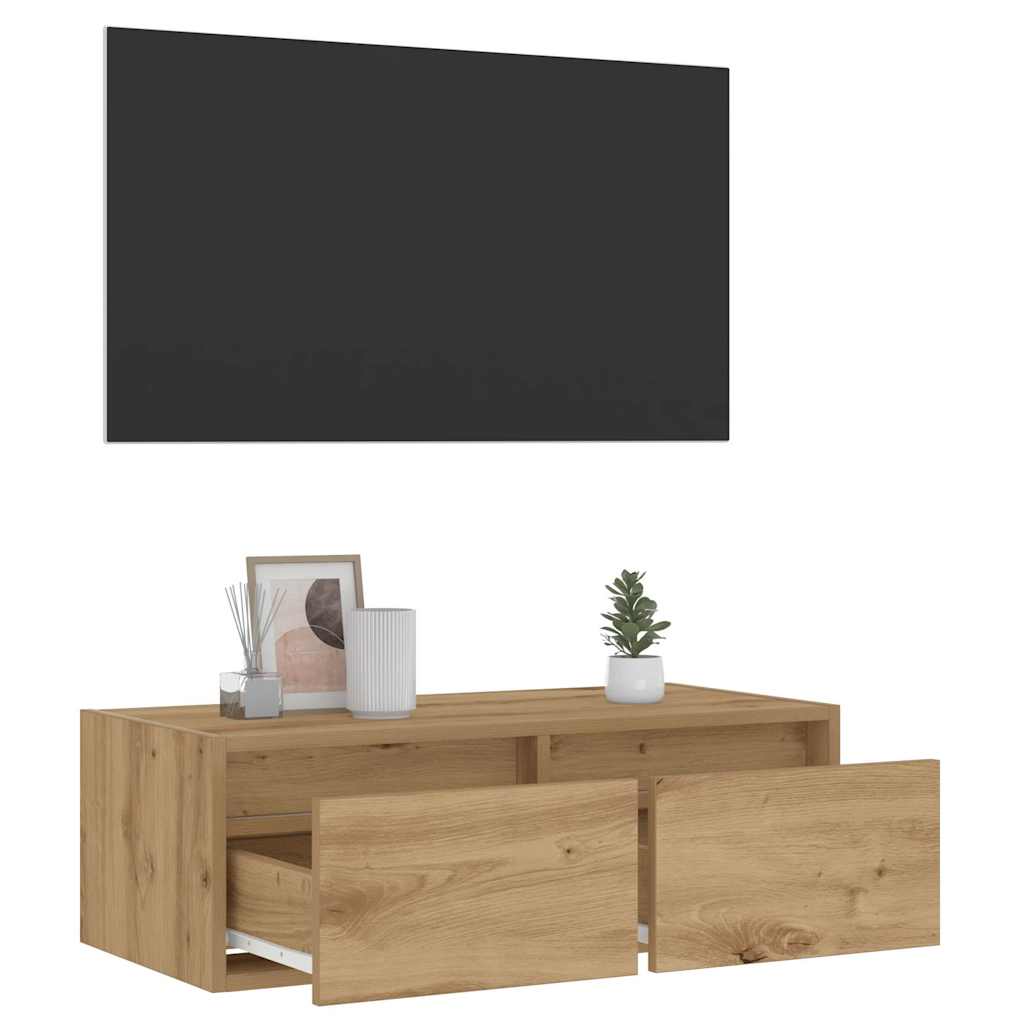 vidaXL Comodă TV cu lumini LED, stejar artizanal, 75x35,5x25 cm