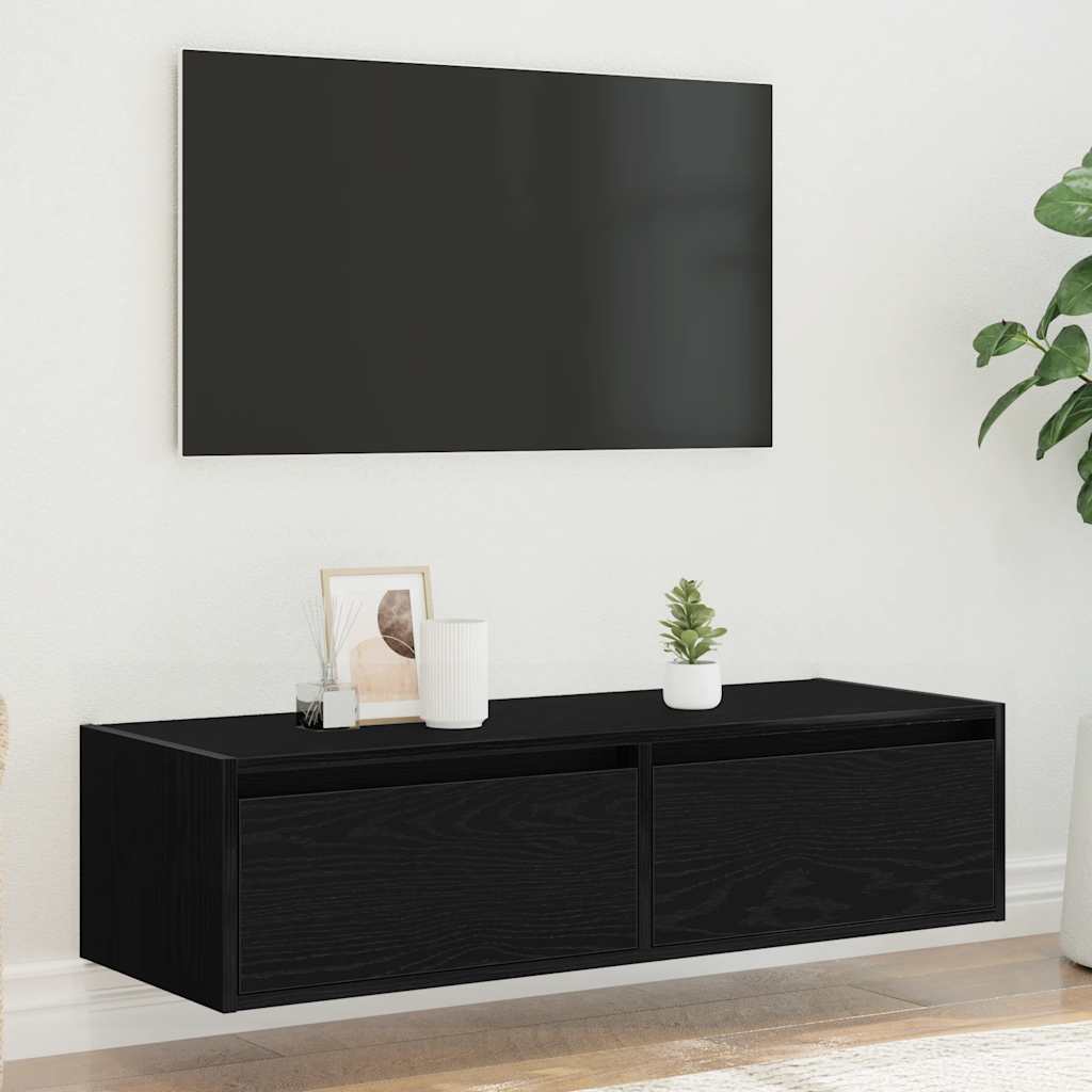vidaXL Dulap TV cu lumini LED Stejar negru 100X35,5x25 cm vidaXL Dulap TV cu lumini LED Stejar negru 100X35,5x25 cm