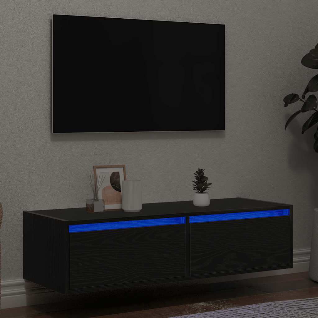 vidaXL Dulap TV cu lumini LED Stejar negru 100X35,5x25 cm vidaXL Dulap TV cu lumini LED Stejar negru 100X35,5x25 cm