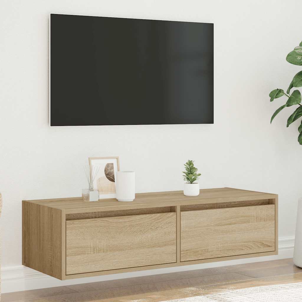 vidaXL Comodă TV cu lumini LED, stejar sonoma, 100X35,5x25 cm