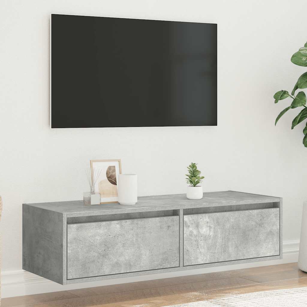 vidaXL Comodă TV cu lumini LED, gri beton, 100X35,5x25 cm vidaXL Comodă TV cu lumini LED, gri beton, 100X35,5x25 cm