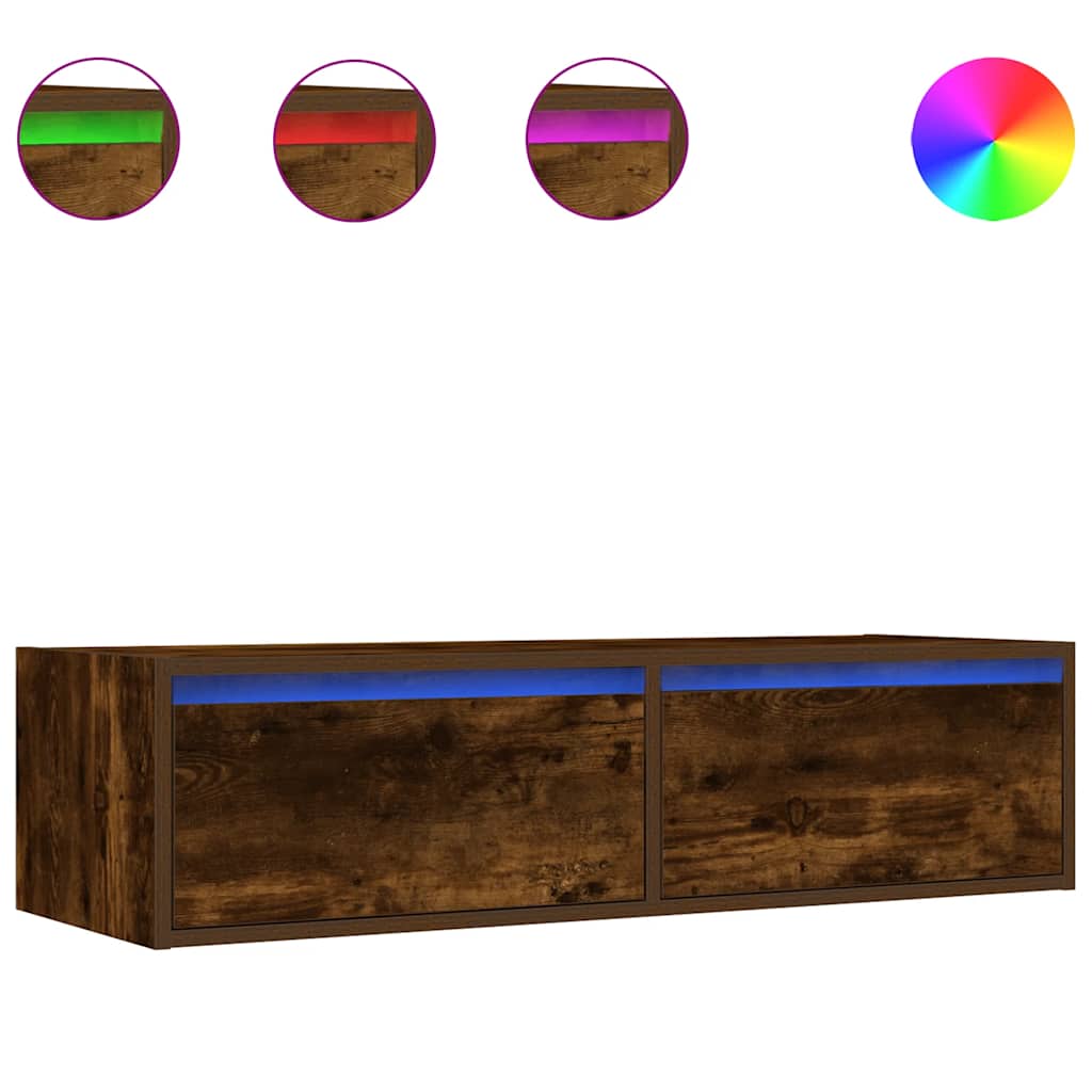 vidaXL Comodă TV cu lumini LED, stejar fumuriu,100X35,5x25 cm