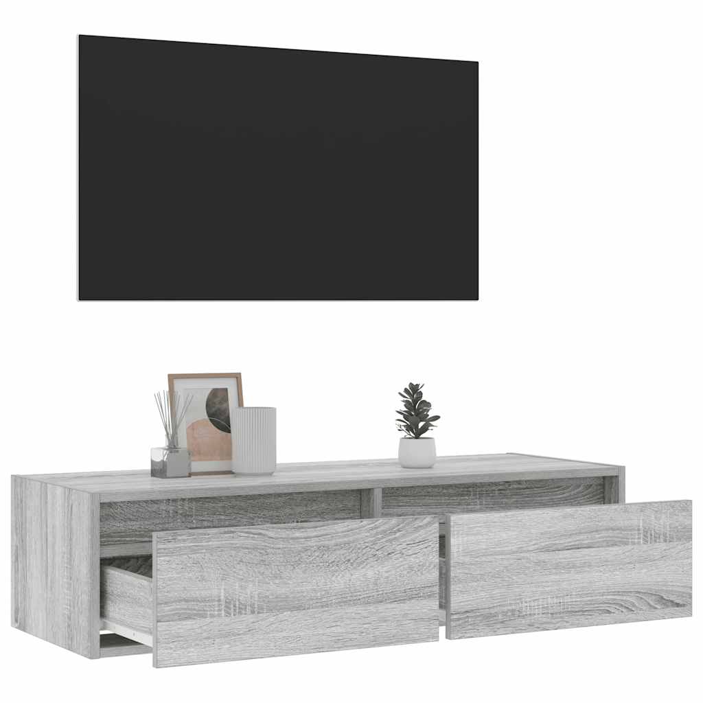 vidaXL Comodă TV cu lumini LED, gri sonoma, 100X35,5x25 cm vidaXL Comodă TV cu lumini LED, gri sonoma, 100X35,5x25 cm