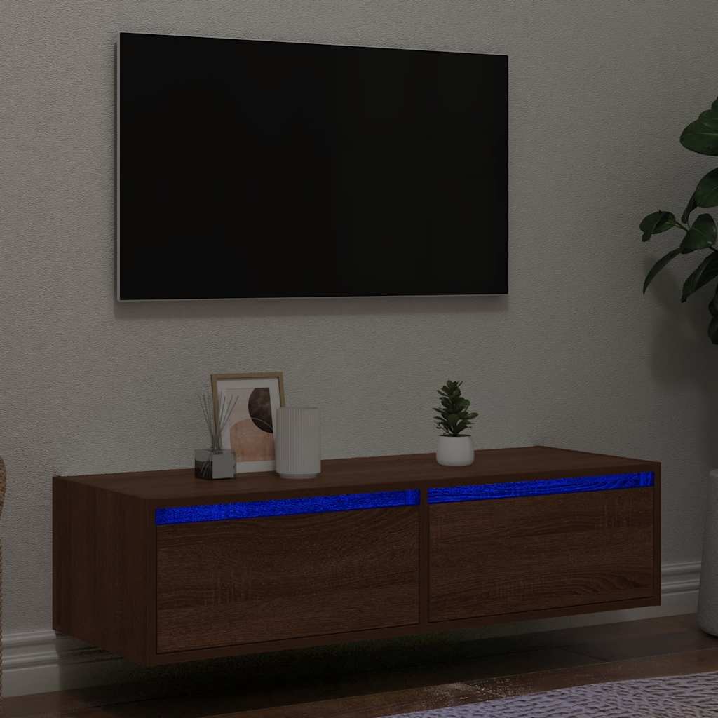 vidaXL Comodă TV cu lumini LED, stejar maro, 100X35,5x25 cm