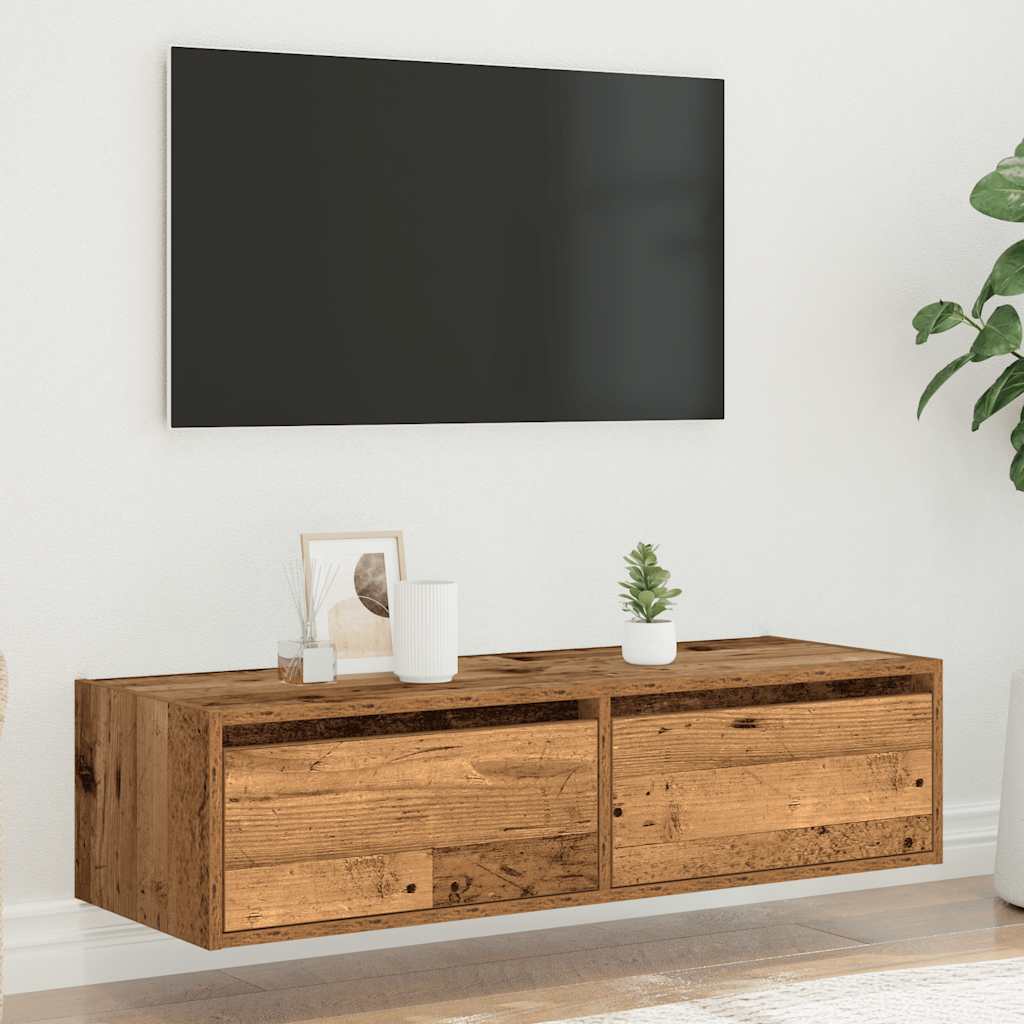 vidaXL Comodă TV cu lumini LED, lemn vechi, 100X35,5x25 cm vidaXL Comodă TV cu lumini LED, lemn vechi, 100X35,5x25 cm