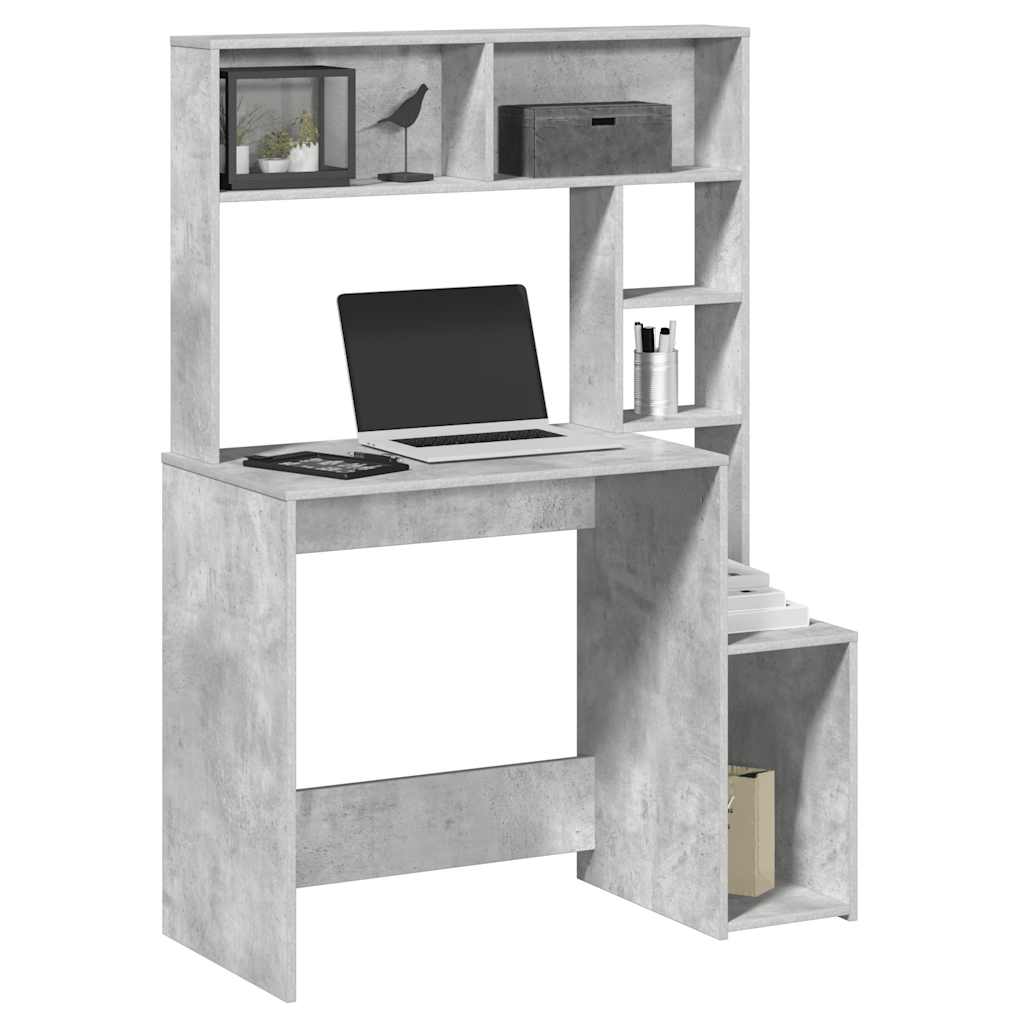 vidaXL Birou cu rafturi, gri beton, 100x45x140 cm, lemn compozit vidaXL Birou cu rafturi, gri beton, 100x45x140 cm, lemn compozit