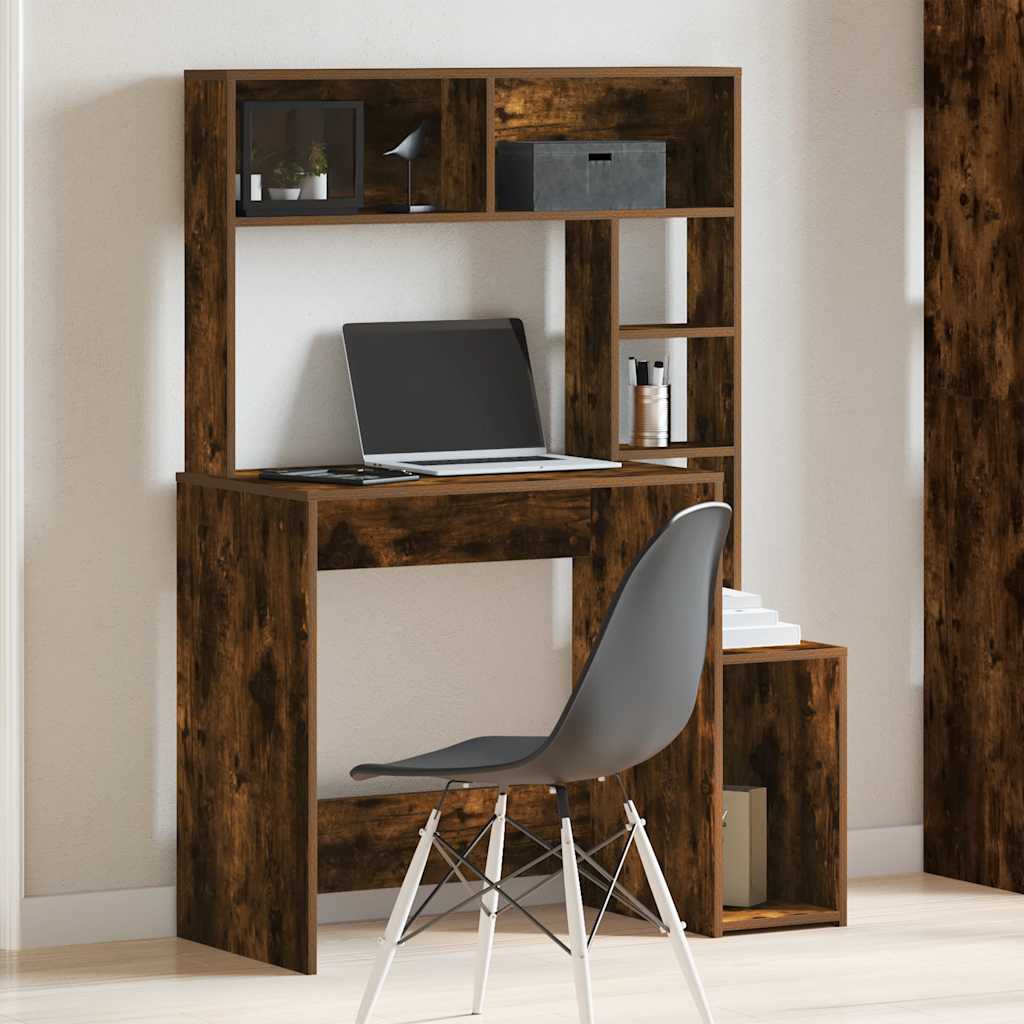 vidaXL Birou cu rafturi, stejar fumuriu, 100x45x140 cm, lemn compozit vidaXL Birou cu rafturi, stejar fumuriu, 100x45x140 cm, lemn compozit