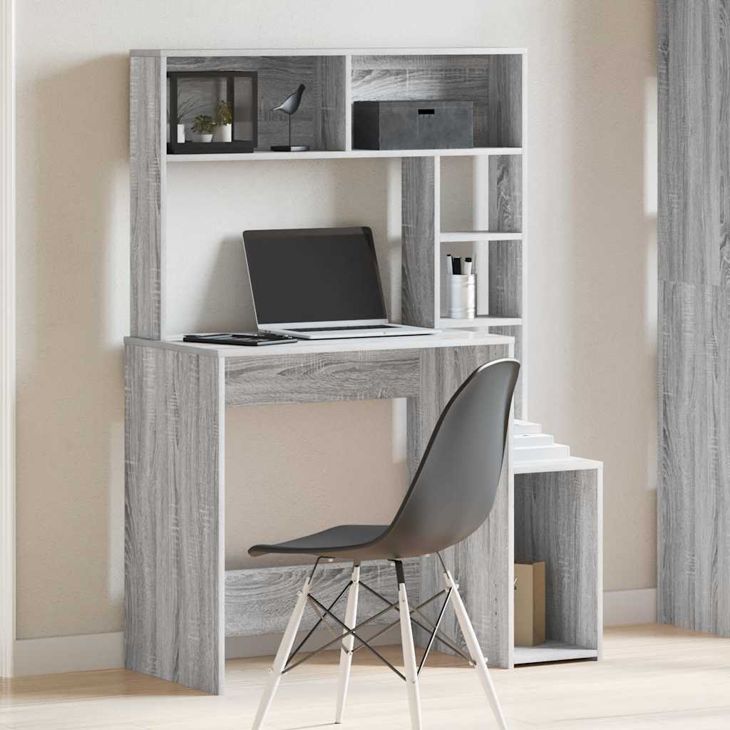 vidaXL Birou cu rafturi, gri sonoma, 100x45x140 cm, lemn compozit vidaXL Birou cu rafturi, gri sonoma, 100x45x140 cm, lemn compozit