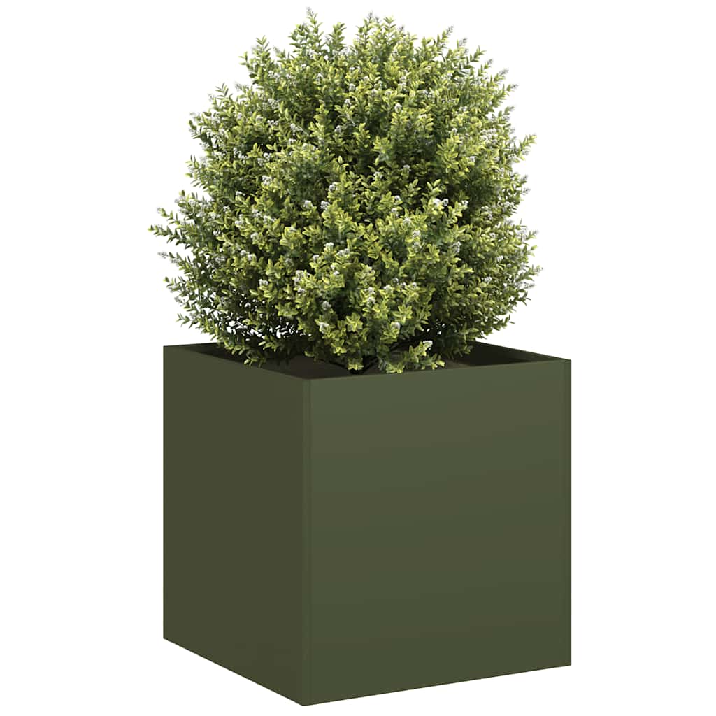 vidaXL Jardinieră, verde măsliniu, 40x40x40 cm, oțel laminat la rece vidaXL Jardinieră, verde măsliniu, 40x40x40 cm, oțel laminat la rece