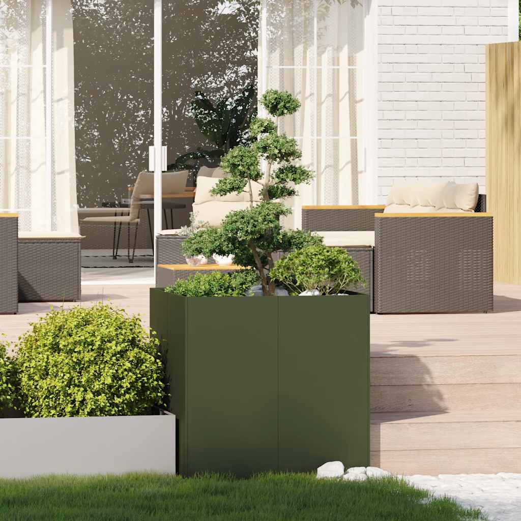 vidaXL Jardinieră verde măsline 80x80x80 cm oțel vidaXL Jardinieră verde măsline 80x80x80 cm oțel