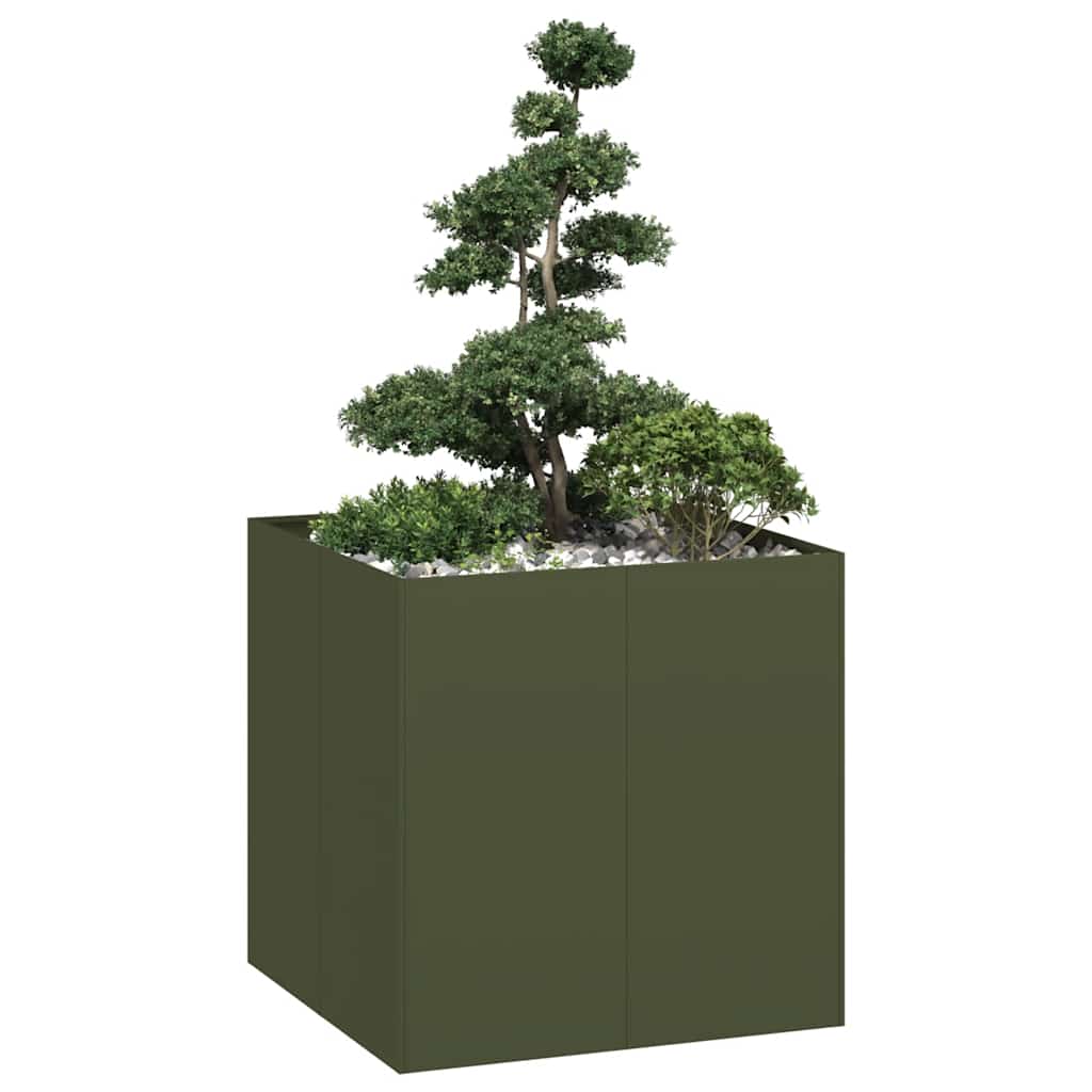 vidaXL Jardinieră verde măsline 80x80x80 cm oțel vidaXL Jardinieră verde măsline 80x80x80 cm oțel