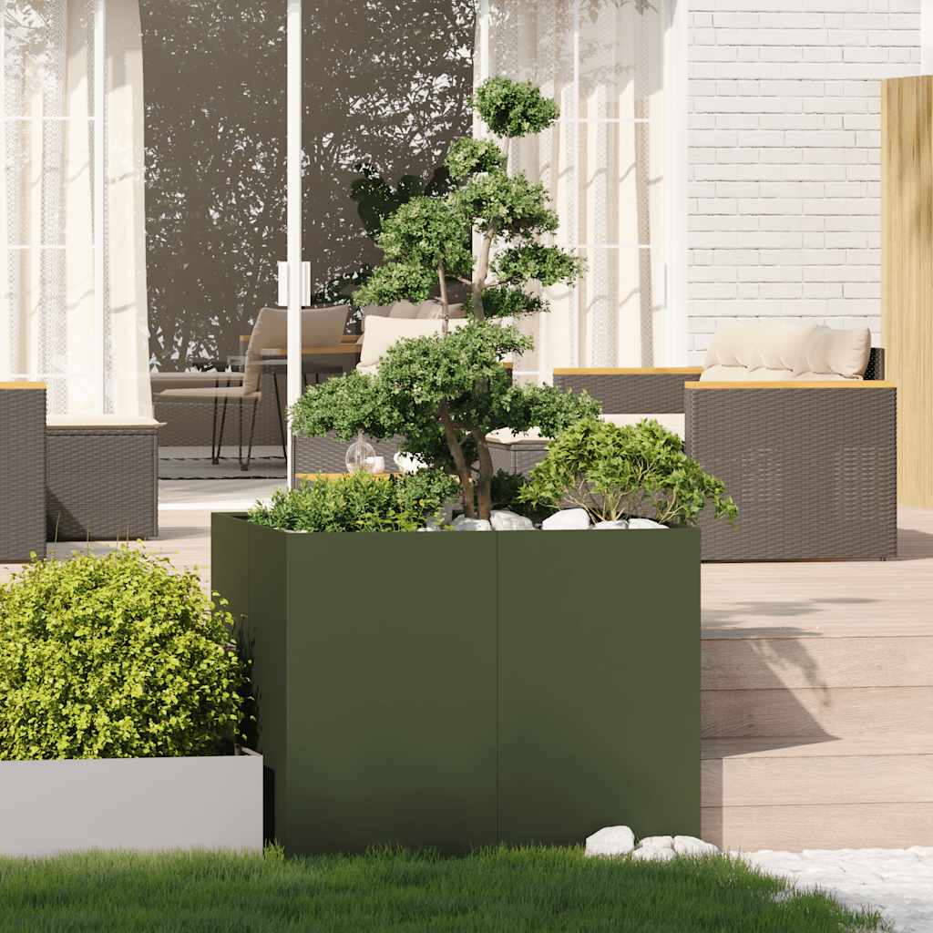 vidaXL Jardinieră verde măsline 100x100x80 cm oțel vidaXL Jardinieră verde măsline 100x100x80 cm oțel