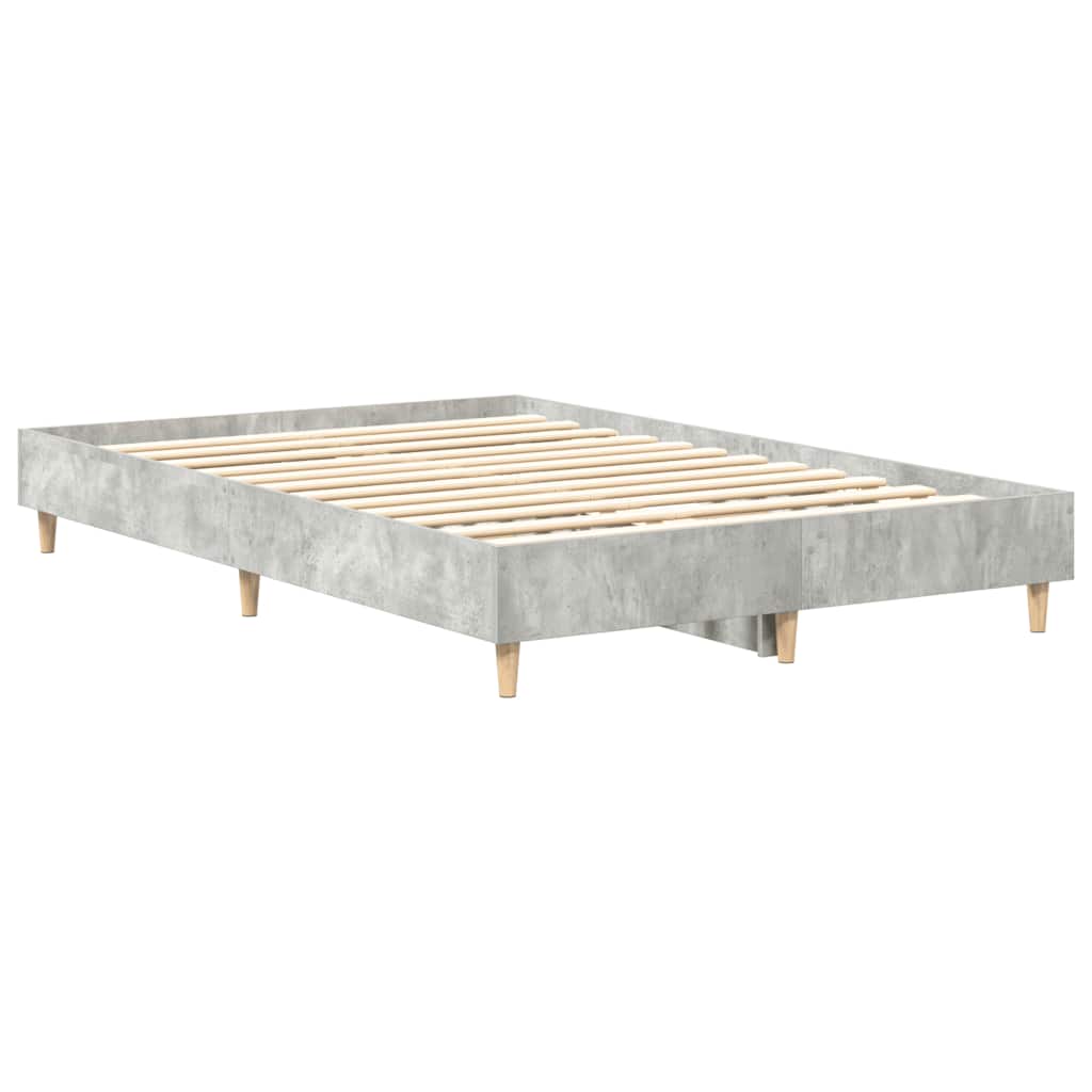 vidaXL Cadru de pat fără saltea Gri beton 135x190 cm Lemn prelucrat